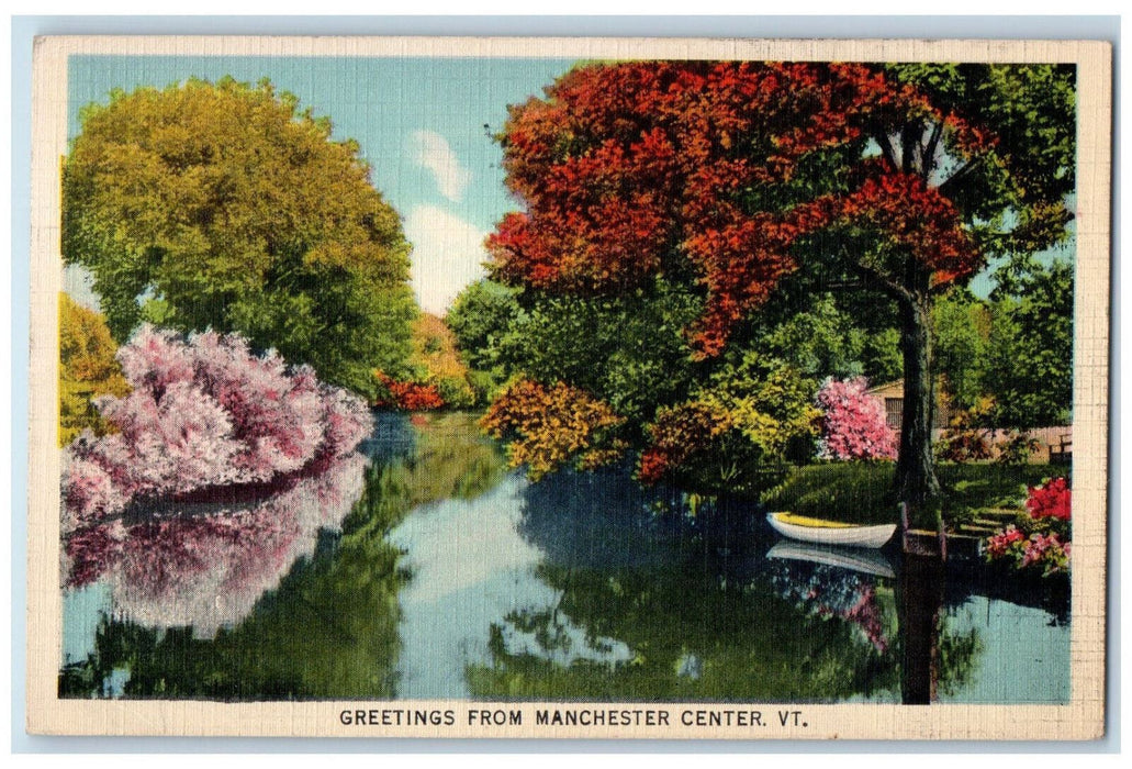 1939 River Scene Greetings from Manchester Center Vermont VT Vintage Postcard