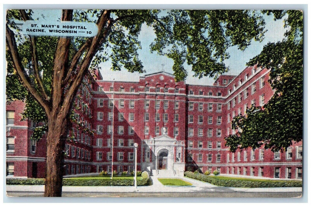 1956 ST. Mary's Hospital Building Exterior Scene Racine Wisconsin WI Postcard