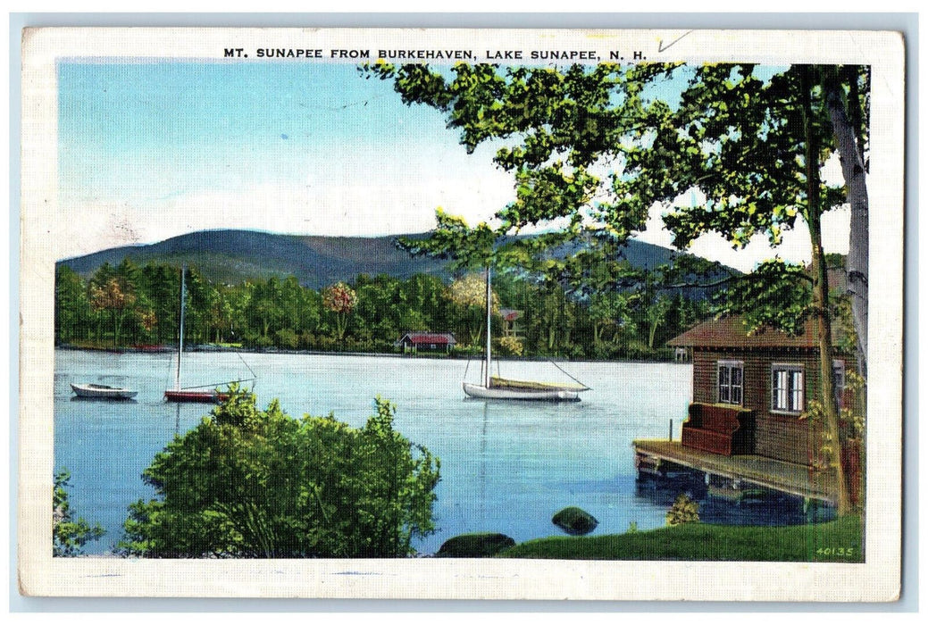 1938 Mt. Sunapee From Burkehaven Lake Sunapee New Hampshire NH Vintage Postcard