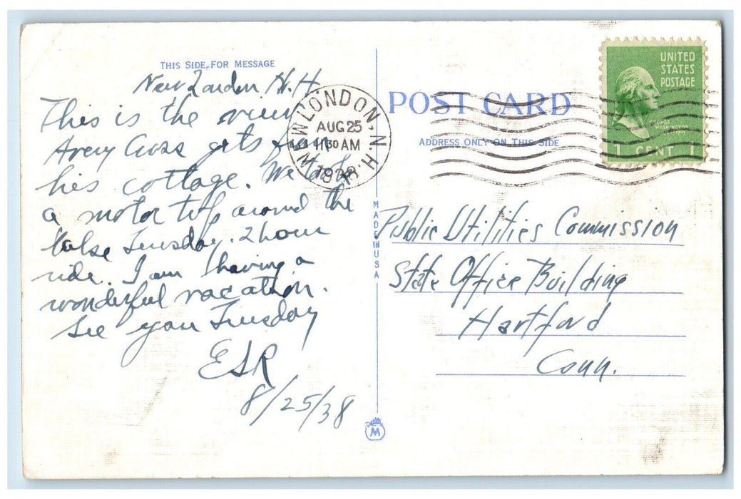 1938 Mt. Sunapee From Burkehaven Lake Sunapee New Hampshire NH Vintage Postcard