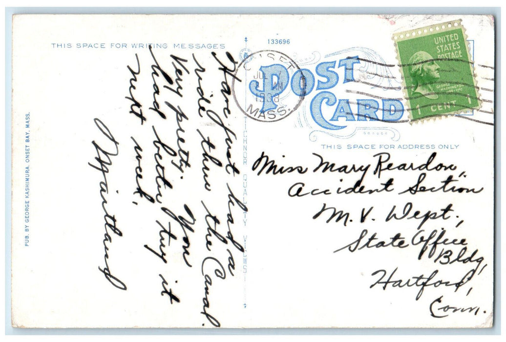 1938 Largest Salt Water Free Public Swimming School Onset Bay MA Postcard