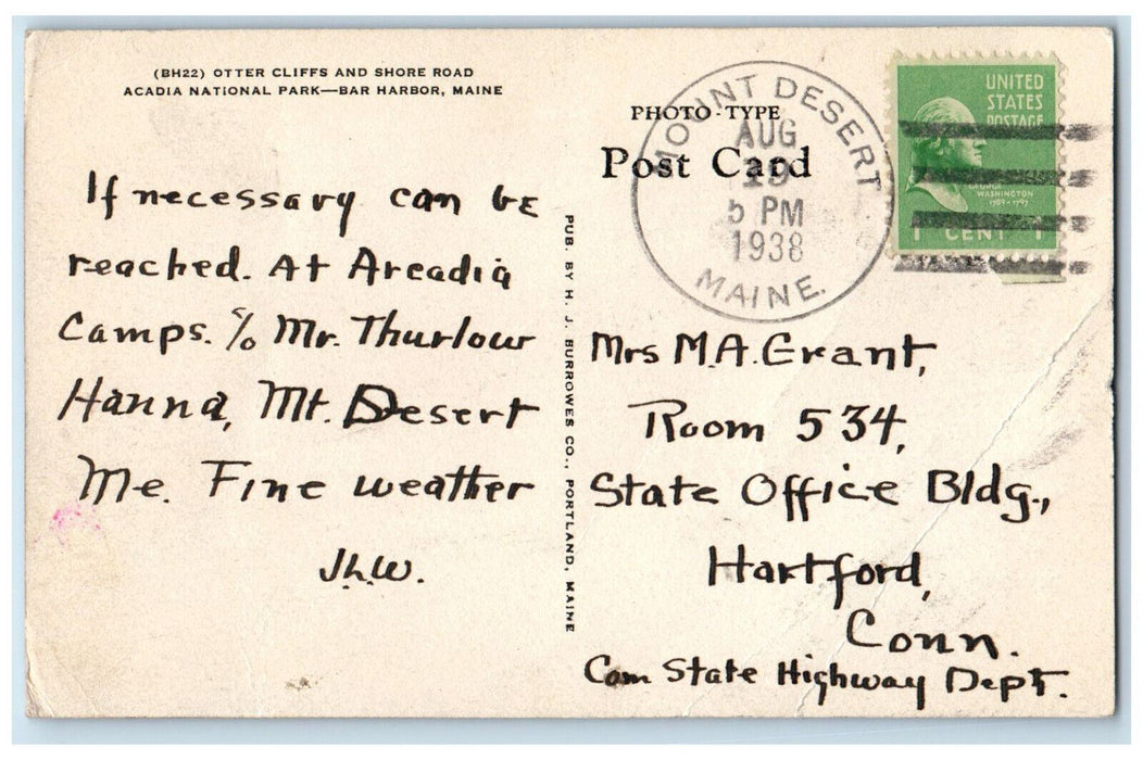 1938 Otter Cliffs and Shore Road Acadia National Park Bar Harbor ME Postcard