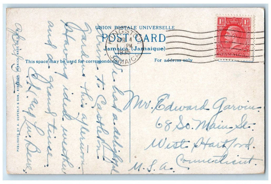 1935 Greetings from Jamaica Castleton Gardens 19 Miles from Kingston Postcard