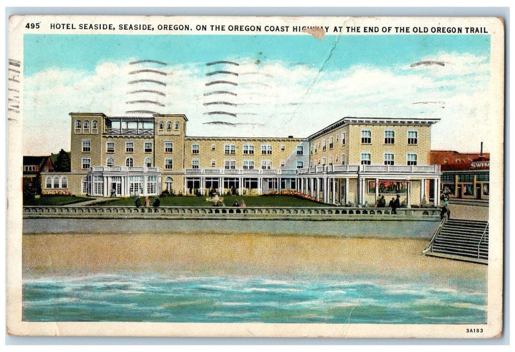 1935 On Oregon Coast Highway Hotel Seaside Oregon OR Vintage Posted Postcard