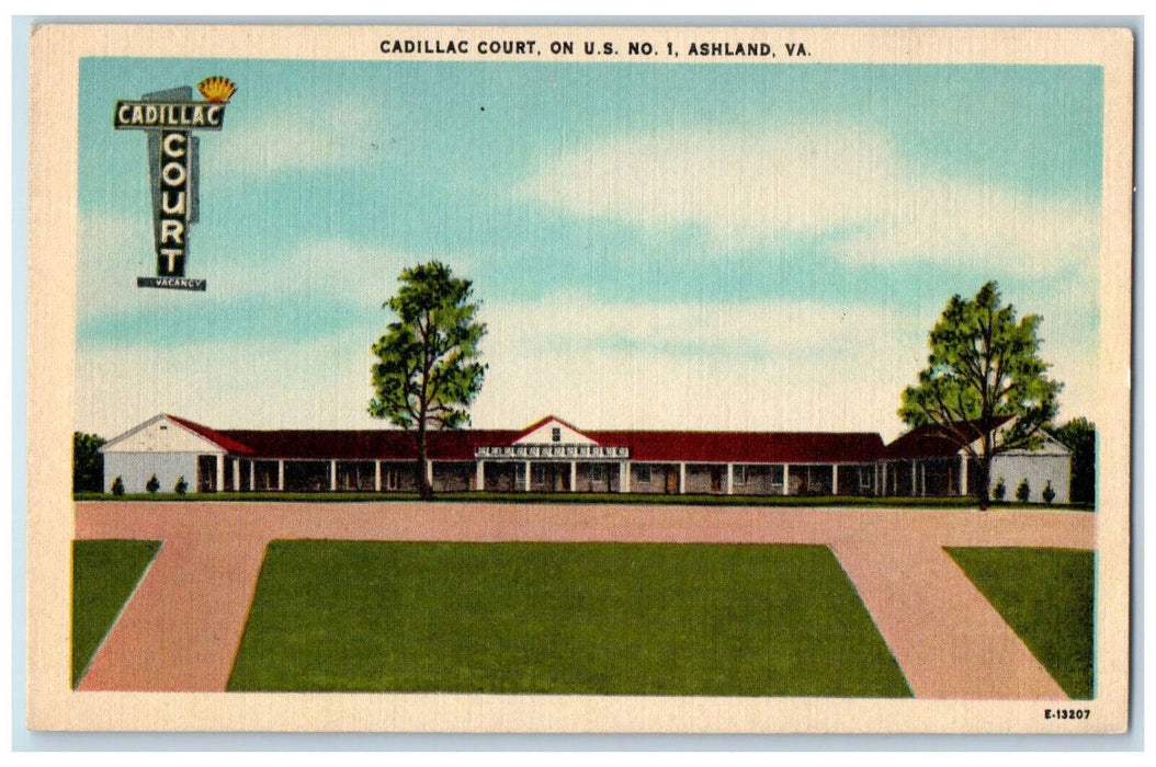 c1950's Cadillac Court On U.S. No. 1 Ashland Virginia VA Vintage Postcard