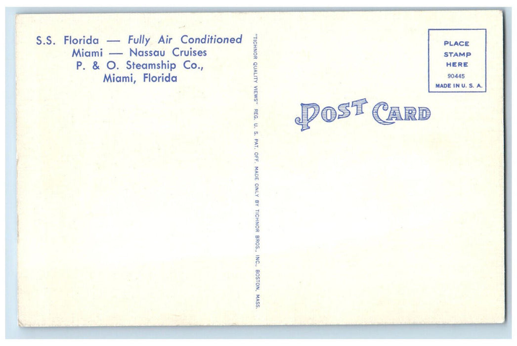 c1950's Big Steamship Florida P&O Steampship Co. Miami Florida FL Postcard