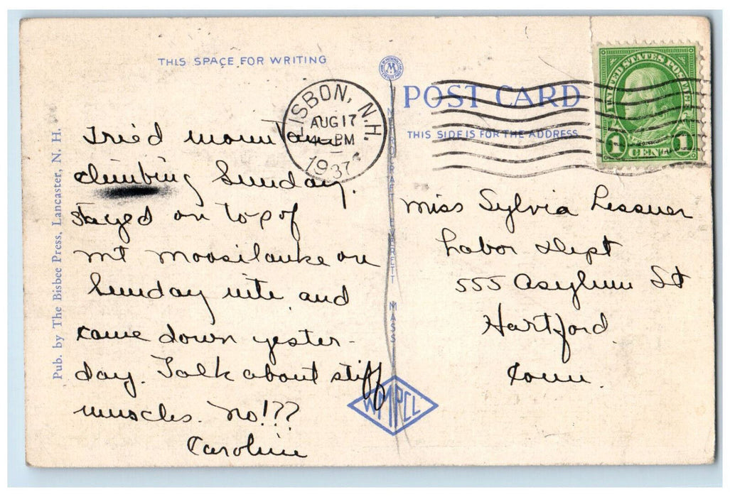 1937 Mount Moosilauke Connecticut River White Mountain New Hampshire NH Postcard
