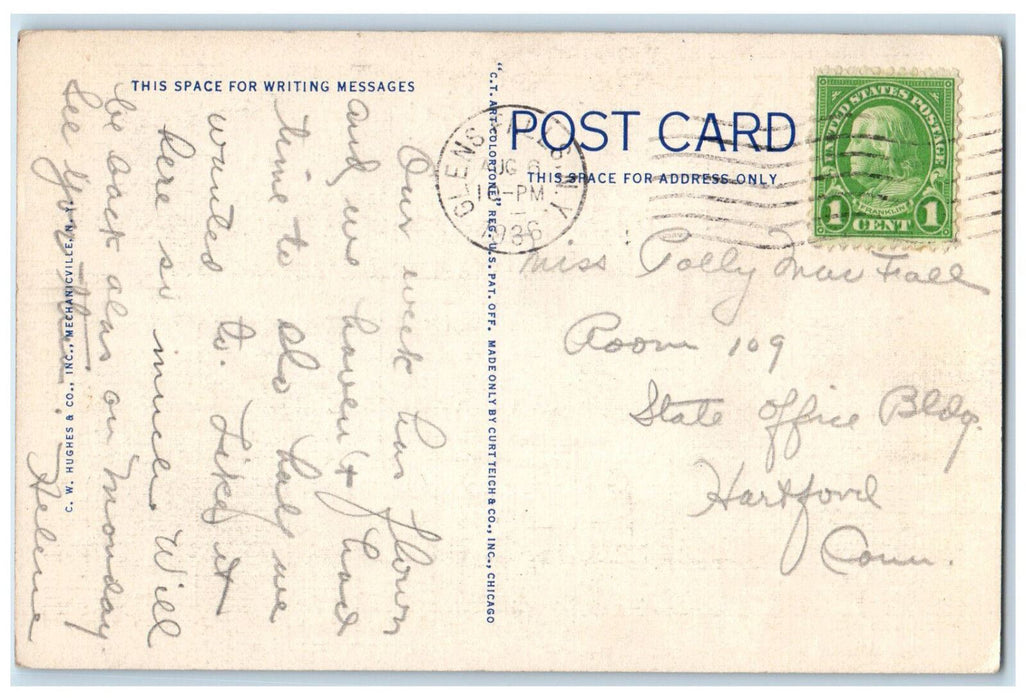1936 Boat Scene Sunset from Assembly Point Lake George New York NY Postcard