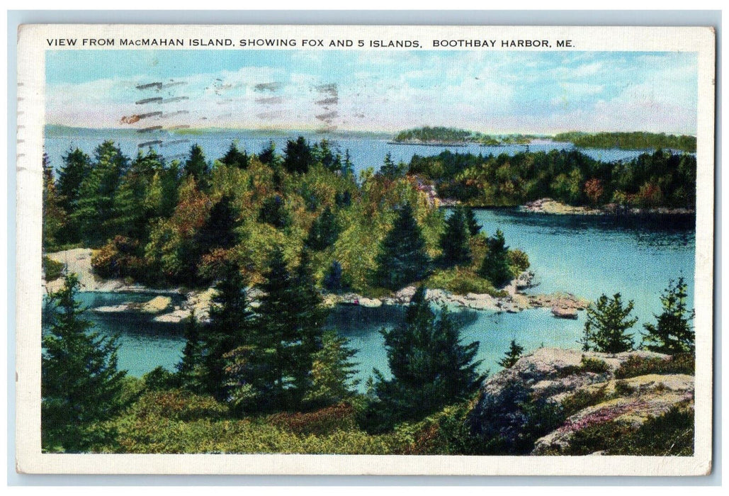 1934 View from Macmahan Island Fox 5 Islands Boothbay Harbor Maine ME Postcard