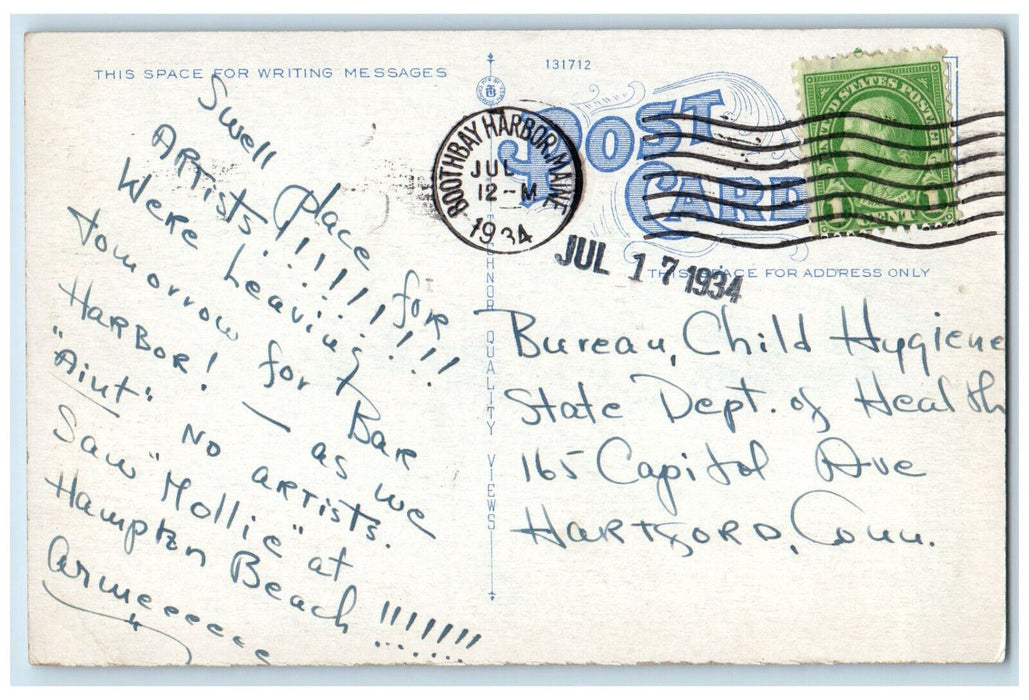 1934 View from Macmahan Island Fox 5 Islands Boothbay Harbor Maine ME Postcard