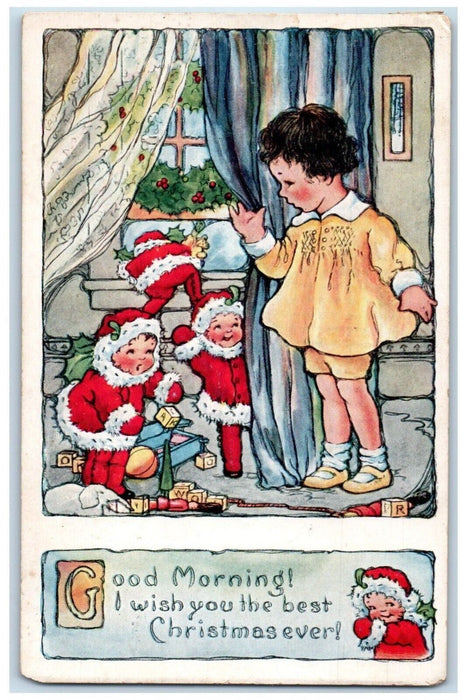 1924 Christmas Girl Little Santa Holly Berries High Spring Florida FL Postcard