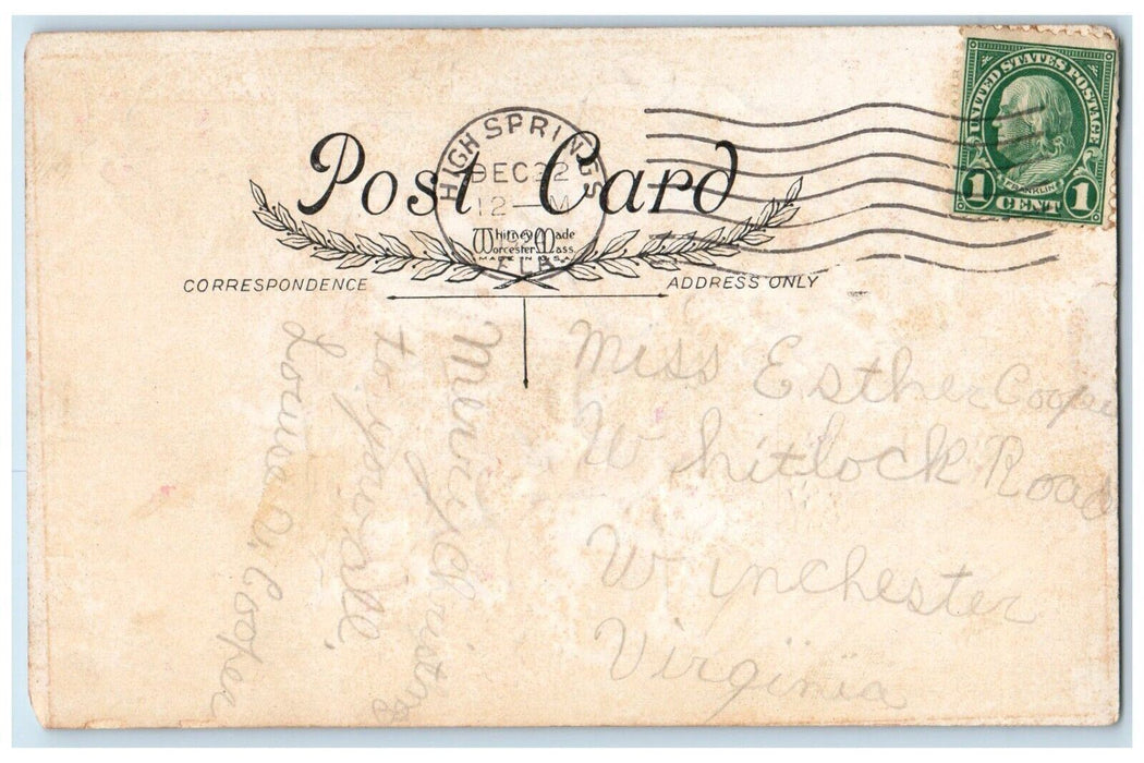1924 Christmas Girl Little Santa Holly Berries High Spring Florida FL Postcard