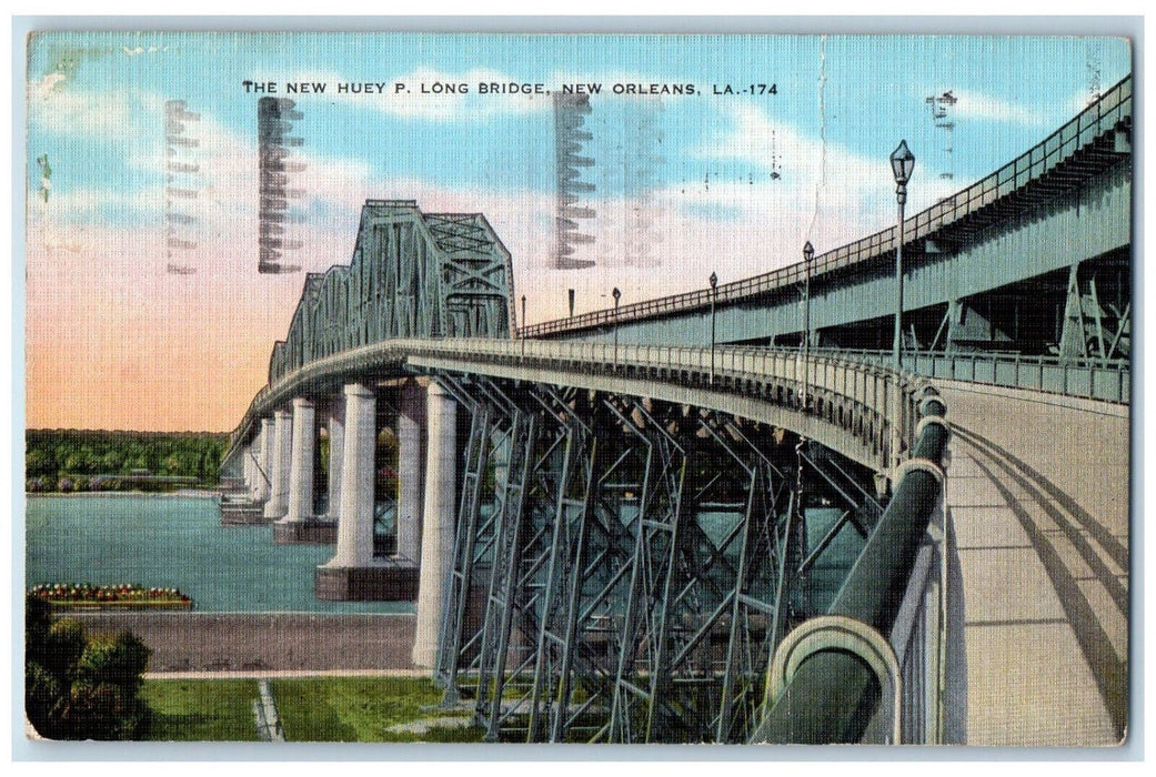 1938 The New Huey P Long Bridge New Orleans Louisiana LA Vintage Postcard