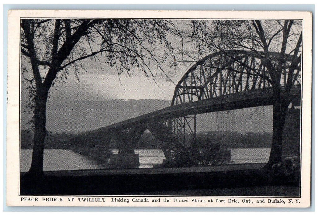 c1910 Peace Bridge Twilight Canada United States Erie Buffalo New York Postcard