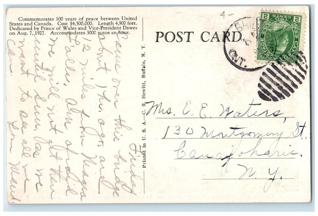 c1910 Peace Bridge Twilight Canada United States Erie Buffalo New York Postcard