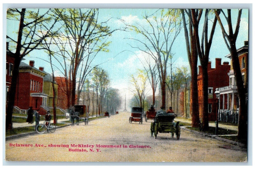 c1910 Delaware Avenue McKinley Monument Road Distance Buffalo New York Postcard