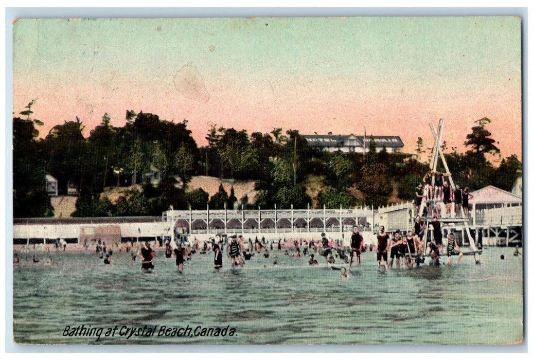 1910 Bathing Crystal Beach Swimming Ontario Canada CA Vintage Antique Postcard