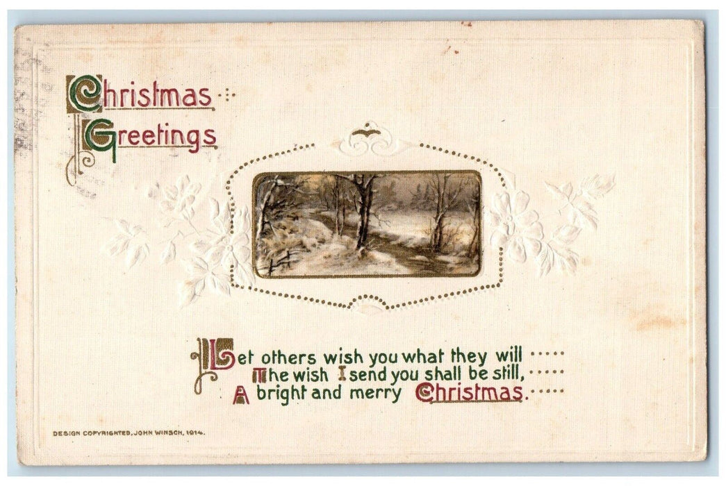 c1910's Christmas Greetings John Winsch Winter Snow Artist Signed Postcard