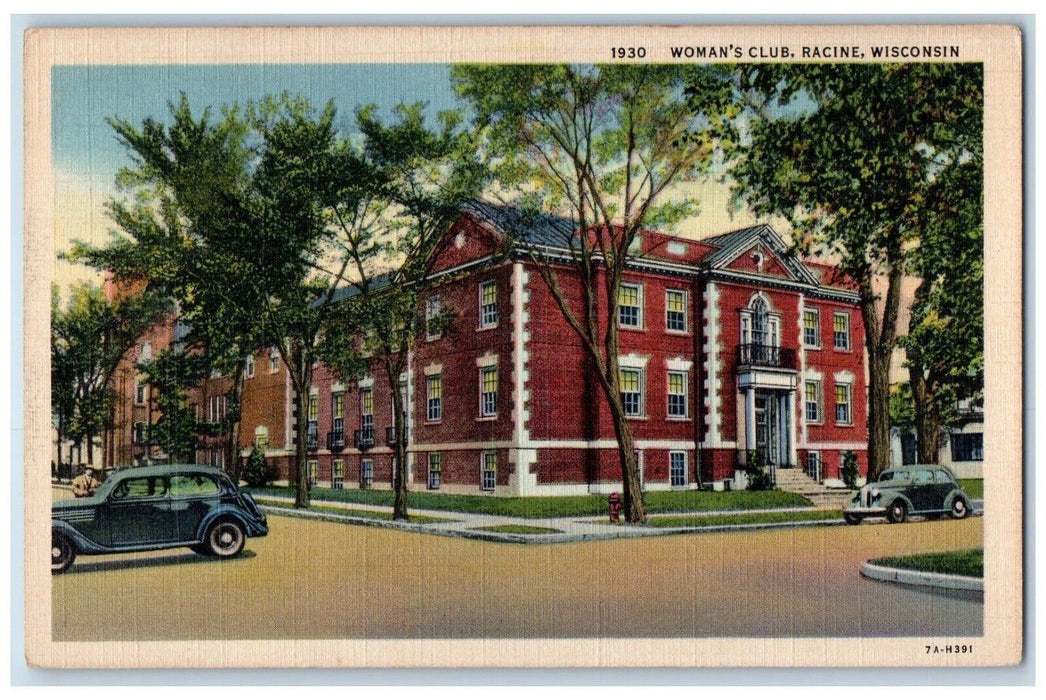 1939 Woman's Club Building Cars Exterior Scene Racine Wisconsin WI Postcard