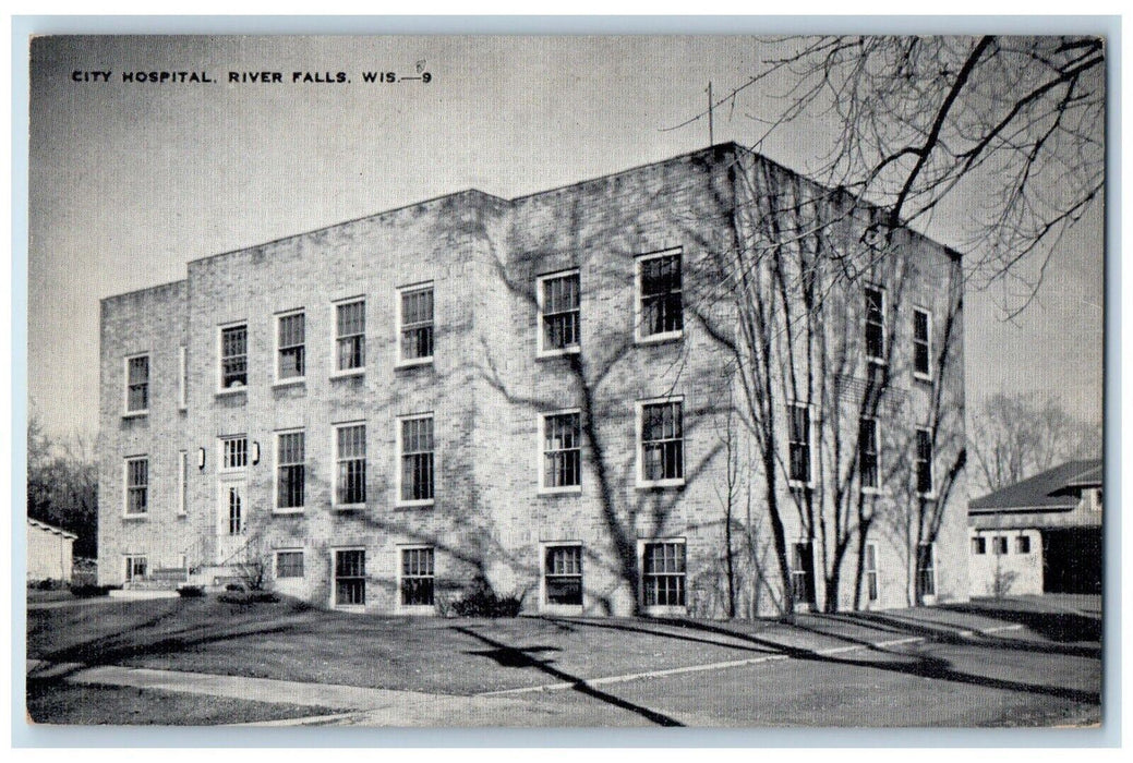 View Of City Hospital Building Exterior Scene River Falls Wisconsin WI Postcard