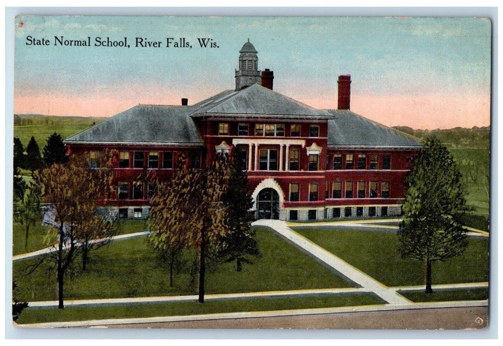 View Of State Normal School Exterior Scene River Falls Wisconsin WI Postcard