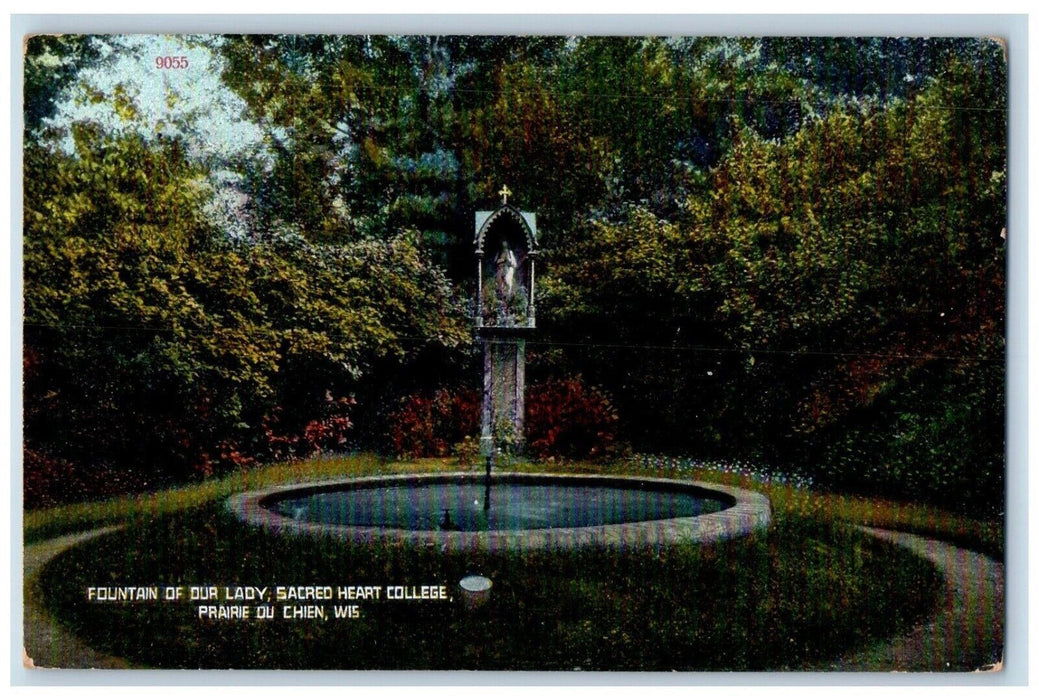 Fountain Of Our Lady Scared Heart College Prairie Du Chien Wisconsin WI Postcard