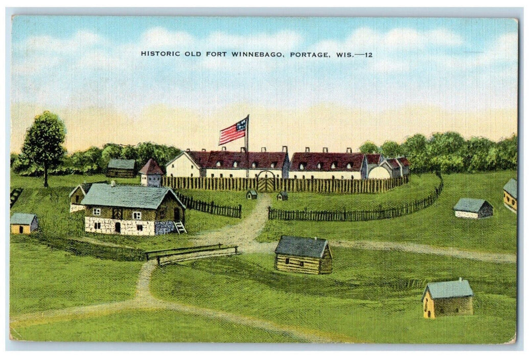 View Of Historic Old Fort Winnebago Portage Wisconsin WI Vintage Postcard