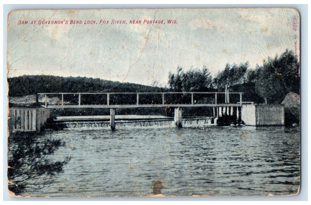 Dam At Governor's Bend Lock Fox River Portage Wisconsin WI, Wells MN Postcard