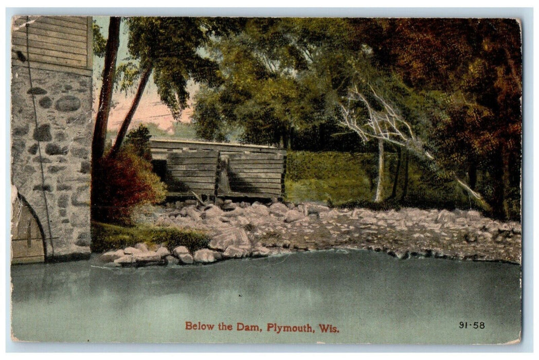 1916 View Of Below The Dam Plymouth Wisconsin WI Vintage Posted Postcard