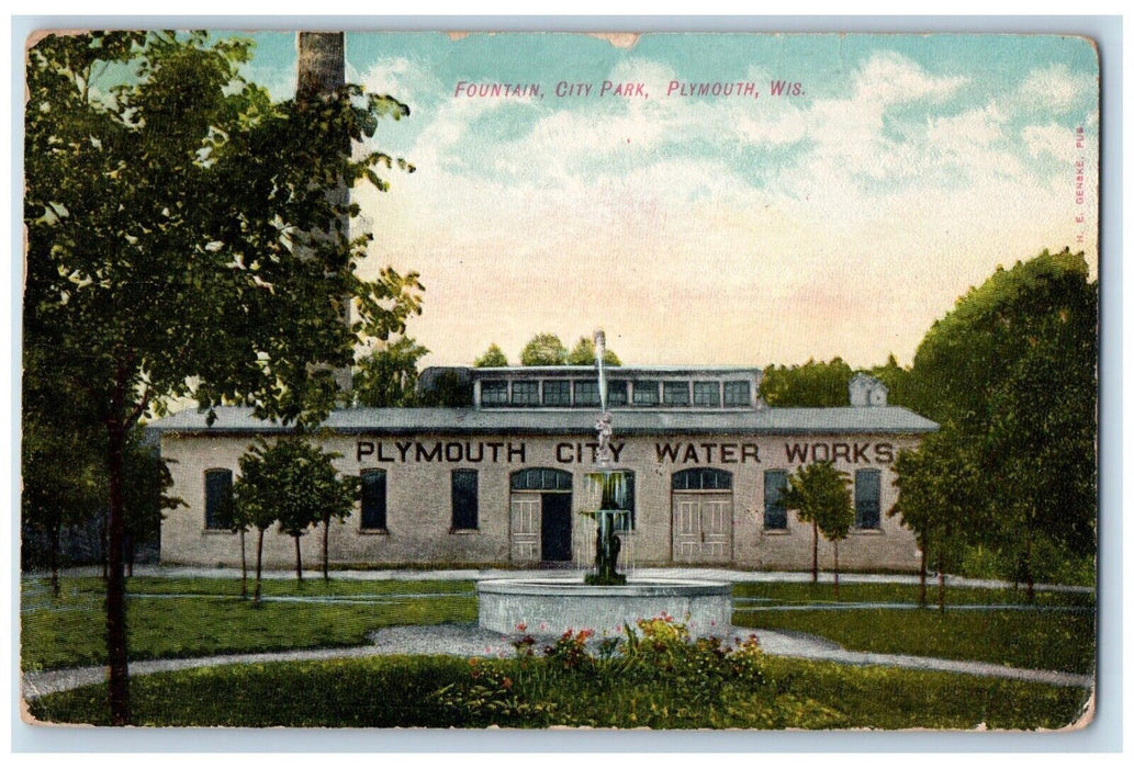 Fountain City Park Water Works Exterior View Plymouth Wisconsin WI Postcard