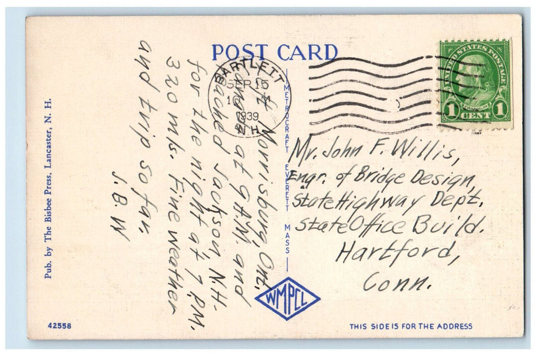 1939 Mt. Washington From Pinkham Notch White Mountains New Hampshire NH Postcard