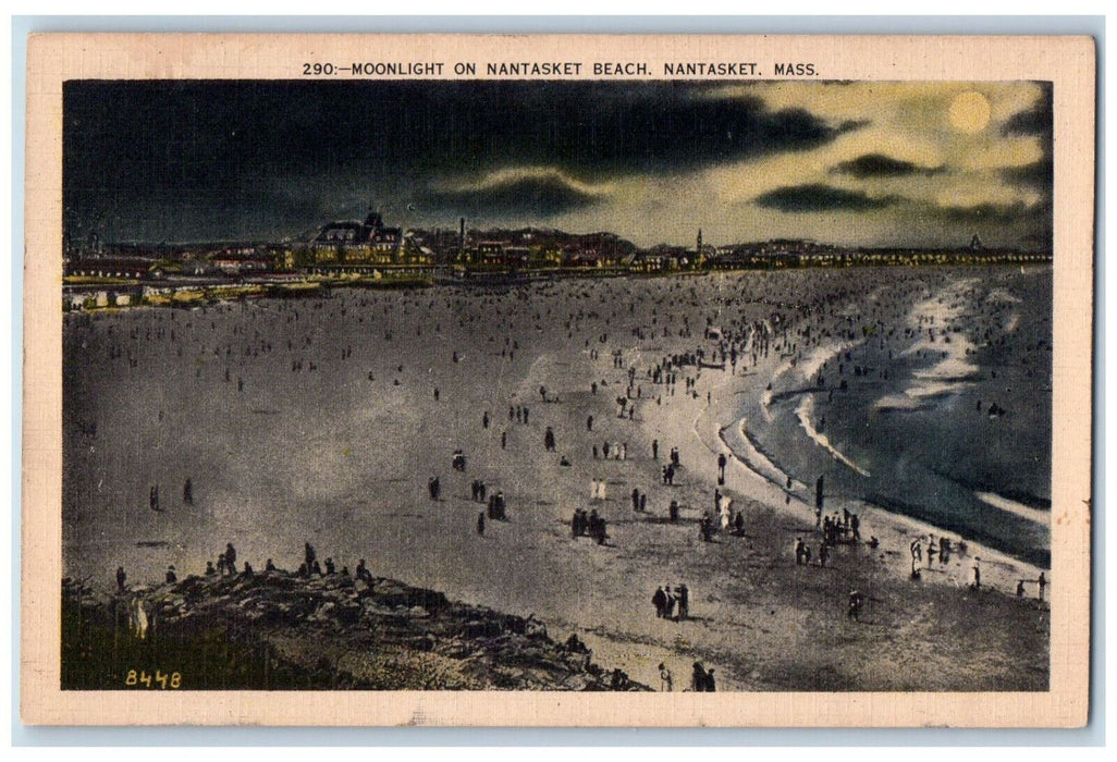 1938 Moonlight on Nantasket Beach Nantasket Massachusetts MA Vintage Postcard