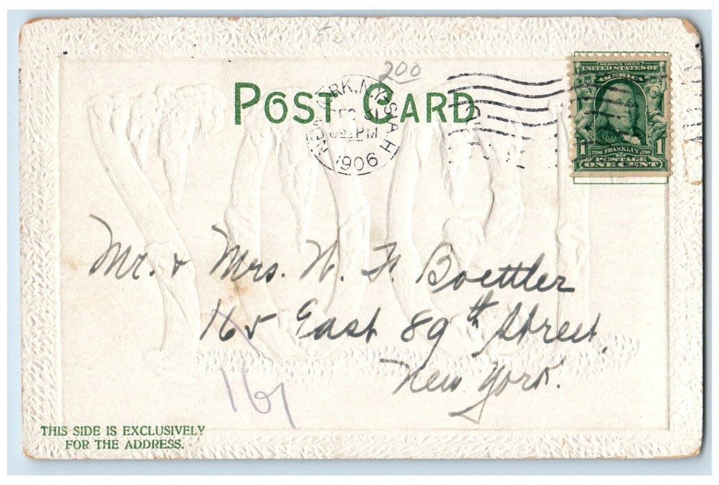 1906 New Year Snow Large Numbers Embossed New York NY Posted Antique Postcard