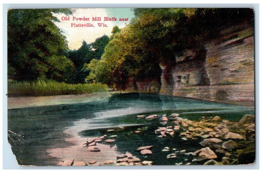 Old Power Mill Bluffs River Scene Platteville Wisconsin WI Vintage Postcard