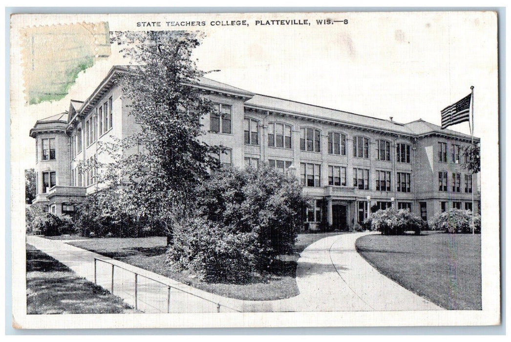 State Teachers College Building Exterior Scene Platteville Wisconsin WI Postcard