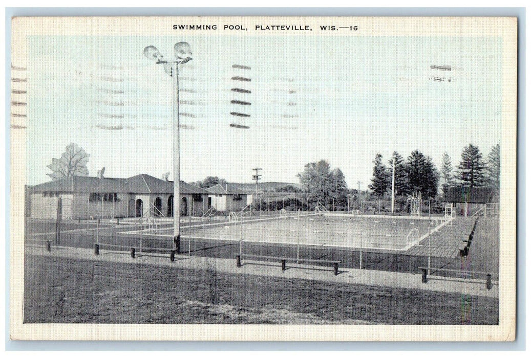 1944 Swimming Pool Platteville Wisconsin WI, Eldorado KS Vintage Postcard