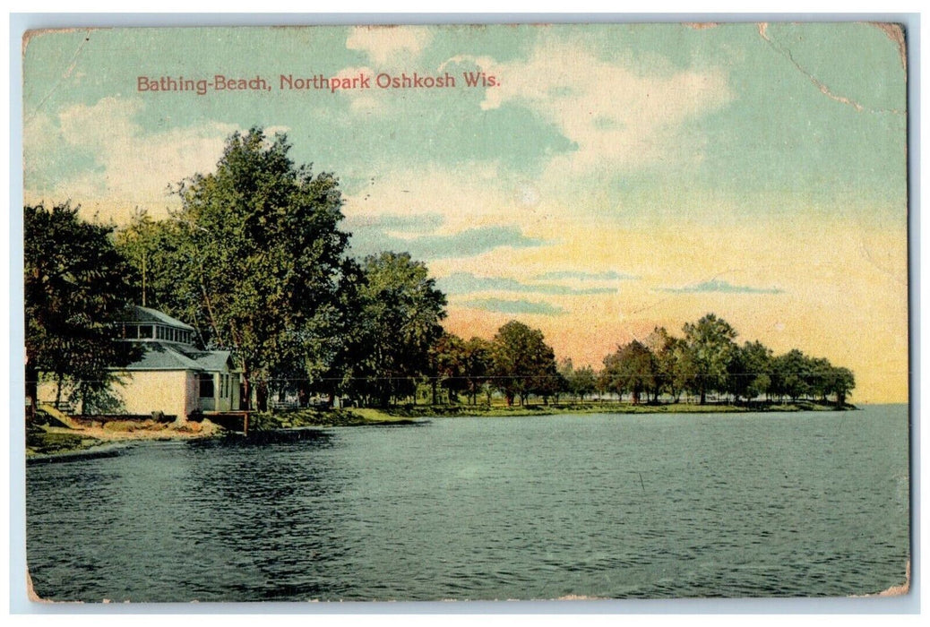 1915 View Of Bathing-Beach NorthPark Oshkosh Wisconsin WI Vintage Postcard