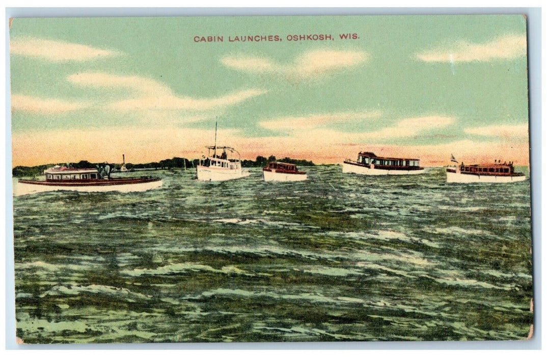 View Of Cabin Launces Boats Oceane Scene Oshkosh Wisconsin WI Vintage Postcard