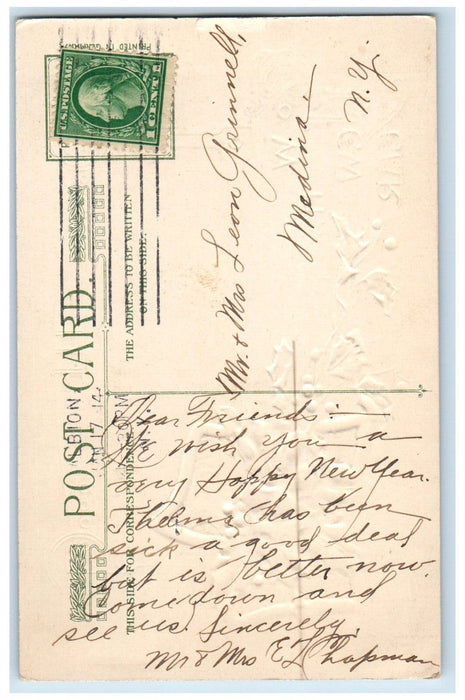 1914 New Year Holly Sunset Winter Snow John Winsch Artist Signed Posted Postcard