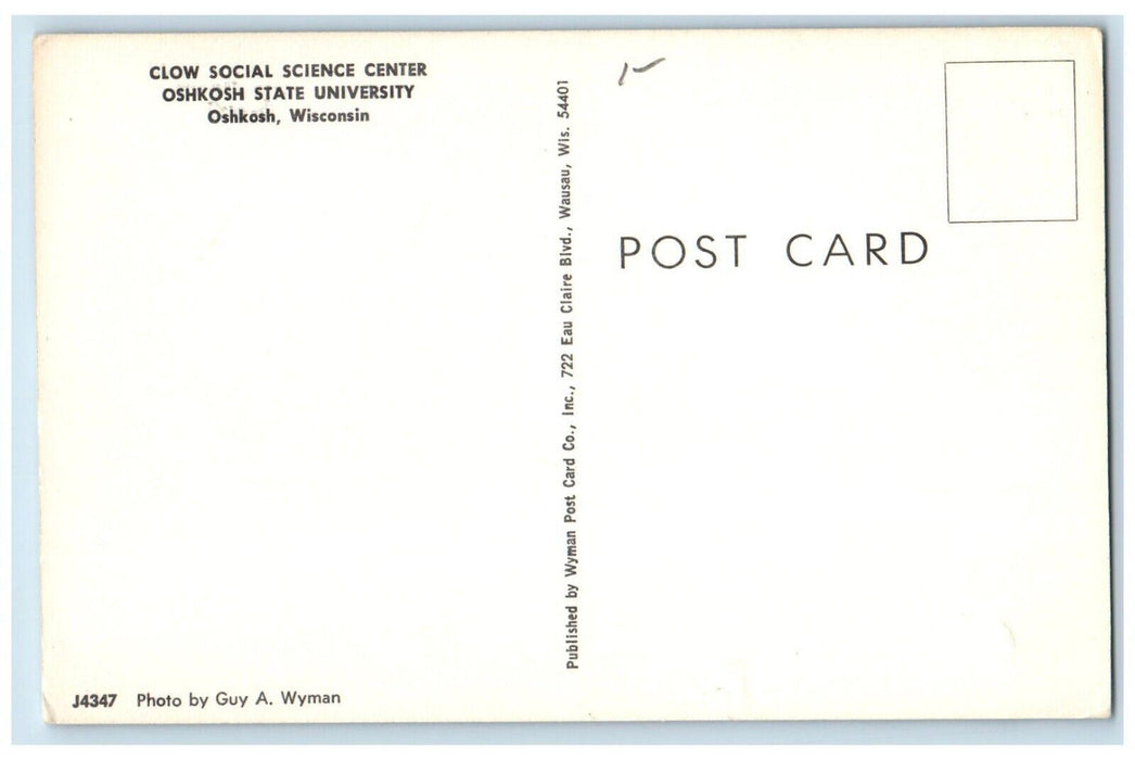 Clow Social Science Center Oshkosh State University Wisconsin WI Postcard