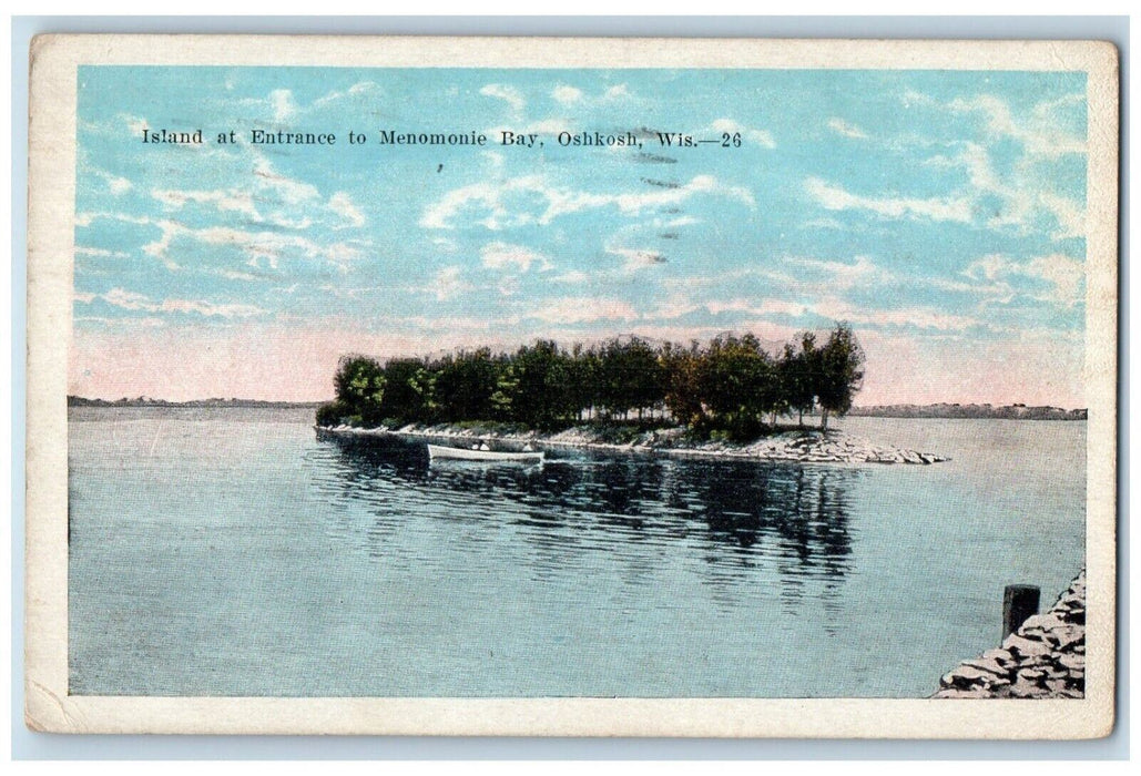 1924 Island At Entrance To Menomonie Bay Oshkosh Wisconsin WI Vintage Postcard