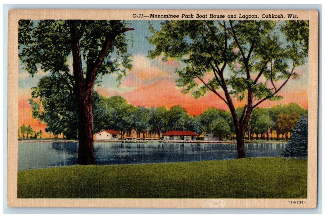 View Of Menominee Park Boat House And Lagoon Oshkosh Wisconsin WI Postcard