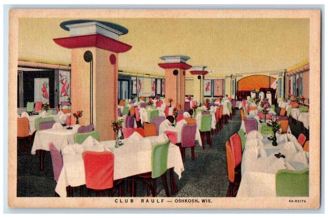 Club Raulf Hotel Dining Room Interior Scene Oshkosh Wisconsin WI Postcard