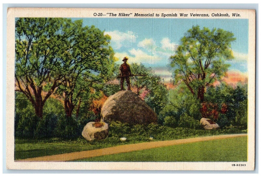 The Hiker Memorial To Spanish War Veterans Oshkosh Wisconsin WI Vintage Postcard