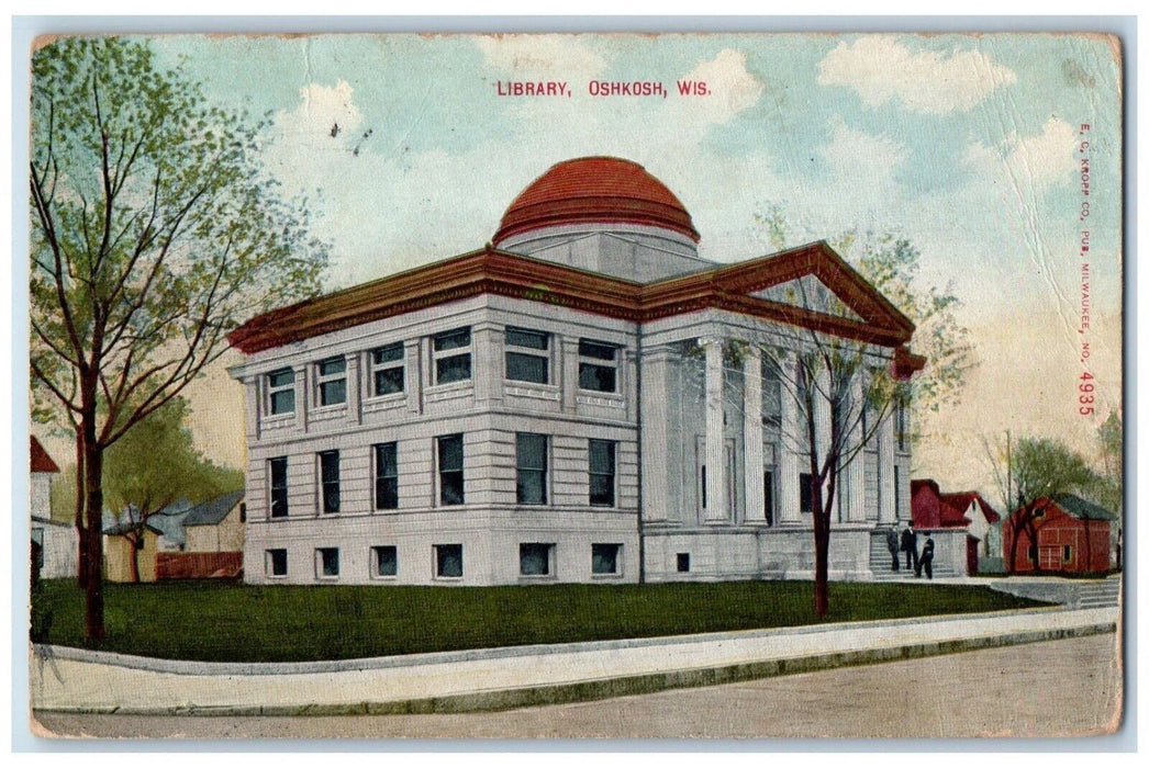 Library Building Exterior Scene Roadside Oshkosh Wisconsin WI Vintage Postcard