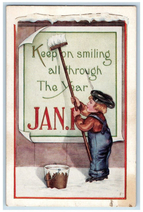 1910 New Year Motto Qoutes Boy Cleaning Dayville Oregon OR Vintage Postcard