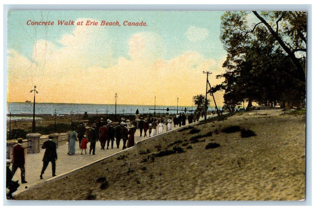 View Of Concrete Walk At Erie Beach Canada BC Vintage Unposted Postcard