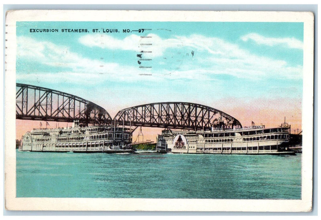 1935 JS De Luxe Excursion Steamers Bridge St. Louis Missouri MO Vintage Postcard