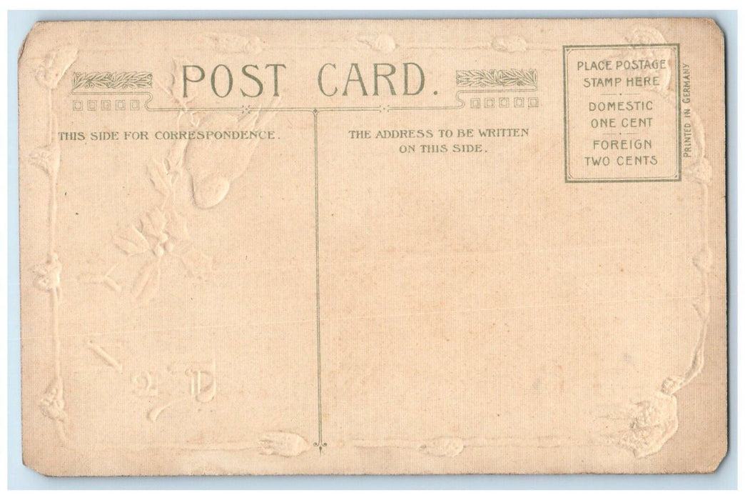 c1910's New Year Girl Boy Pulling Cut Tress Bird Holly John Winsch Postcard