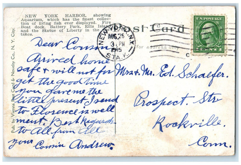 1915 Steamer Boats Buildings New York Harbor New York NY Antique Postcard